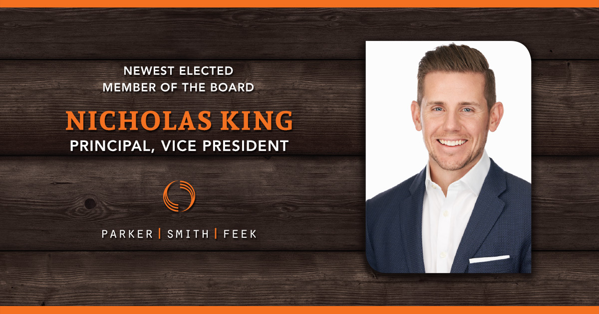 Congratulations to Principal, Vice President, and Account Executive Nicholas King on being elected to the Parker, Smith & Feek Board of Directors!