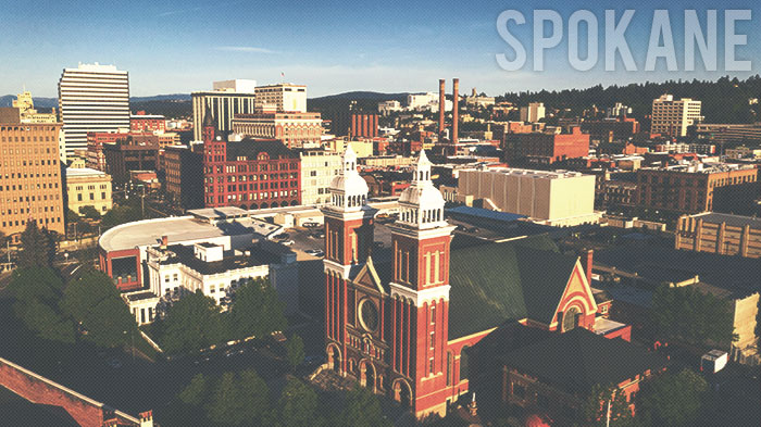 Birds-eye view of downtown Spokane